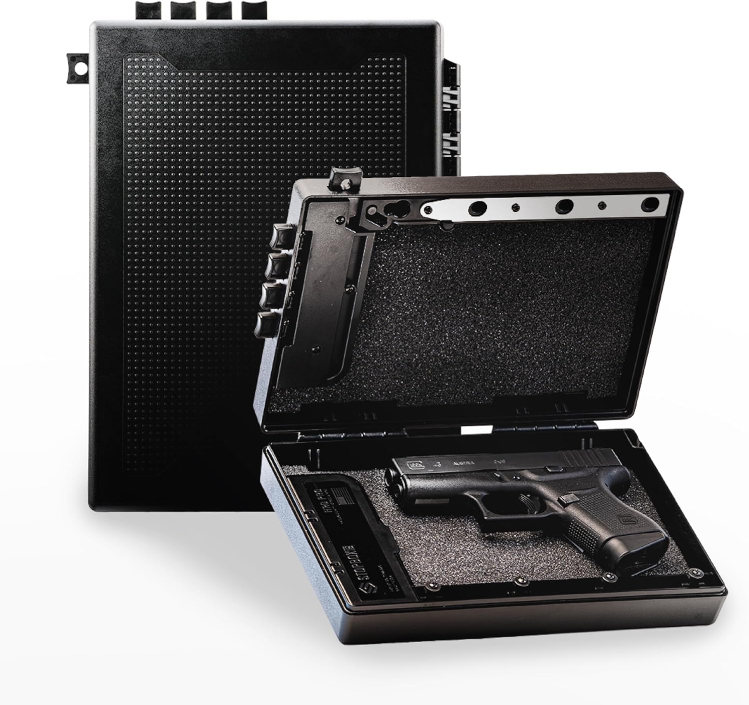 STOPBOX Gun Safe Alternative (Compact Size) - Tactical Handgun Storage, Instant Access Portable Gun Case, TSA Compliant Gun Lock Box for Quick Handgun Access